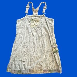 Blue Sky Floral Patchwork Pinafore Dress Blue White Medium Overall Jumper